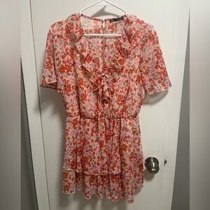 Zara Pink and Red Floral Ruffle Romper